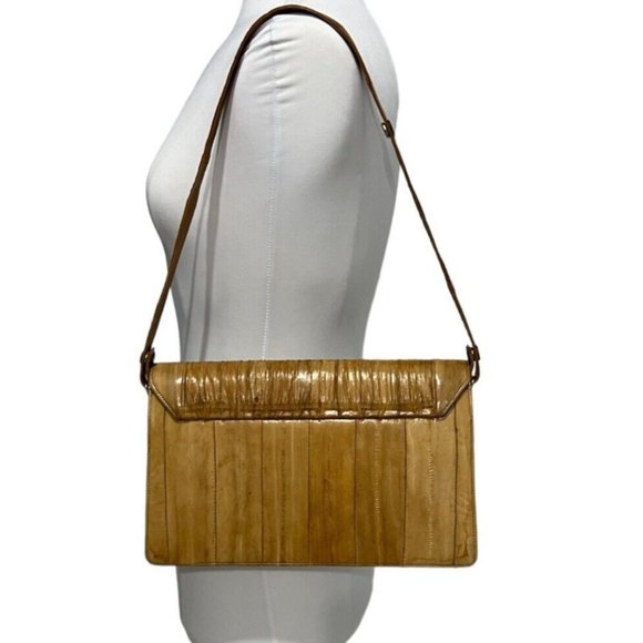 Vintage **TAN** Eel Skin CLUTCH w/DETACHABLE SHOULDER STRAP Purse - Picture 6 of 8
